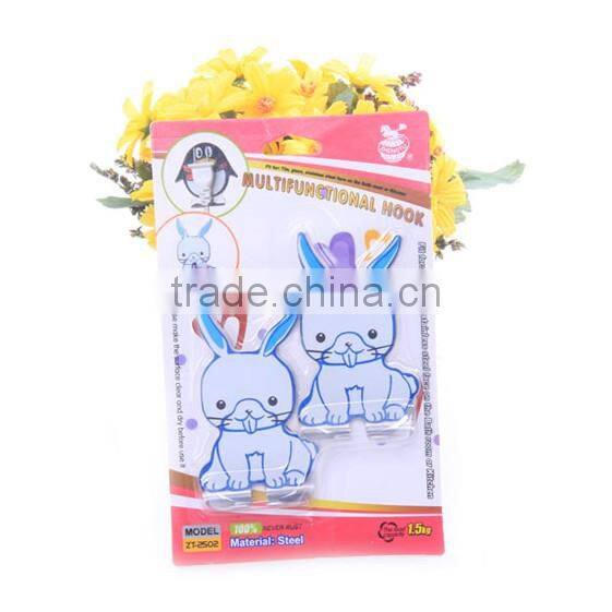 multifunctional cute QQ penguin shaped stainless steel sticky hanger hooks 2pcs set