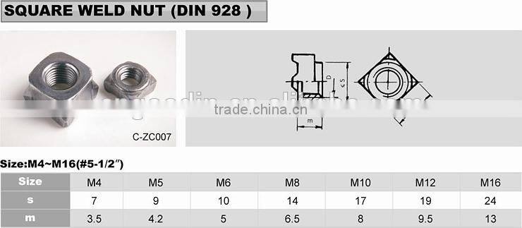 STAINLESS STEEL SQUARE NUT DIN557/DIN562/DIN798/JIS B1163 with Grade 4/6/8/10