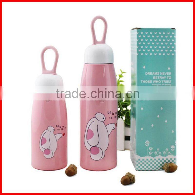 Wholesale double layers stainless steel 201 vacuum insulation flask creative hang rop kids pot-bellied cup children's cup