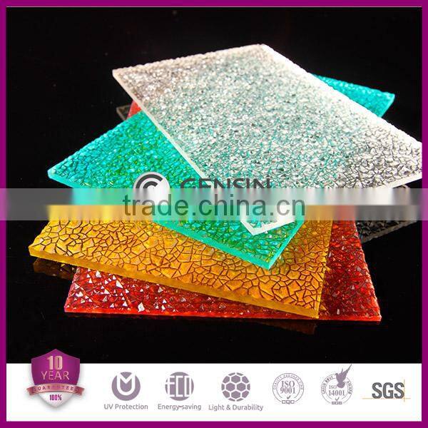 Polycarbonate Particle Solid Sheets Textured Embossed Surface Impact Resistance 100% Virgin GE PC Resin UV Coating Layer