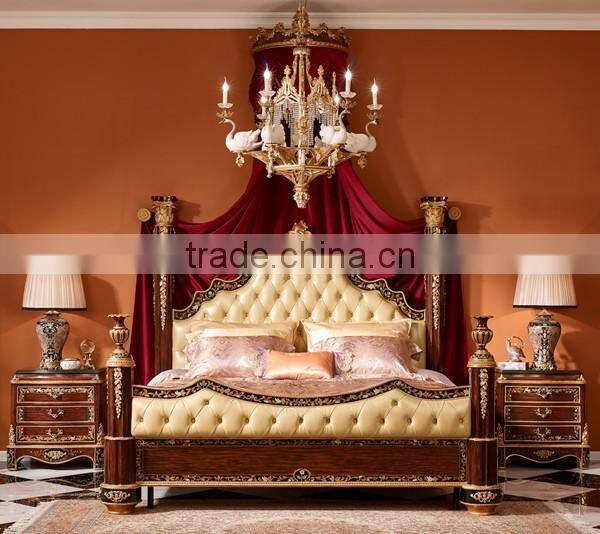 Antique Wood Carving Curio Dinning Room Table, Exquisite Gold Painted Round Dinning Table, Classical Drawing Art Dinner Table