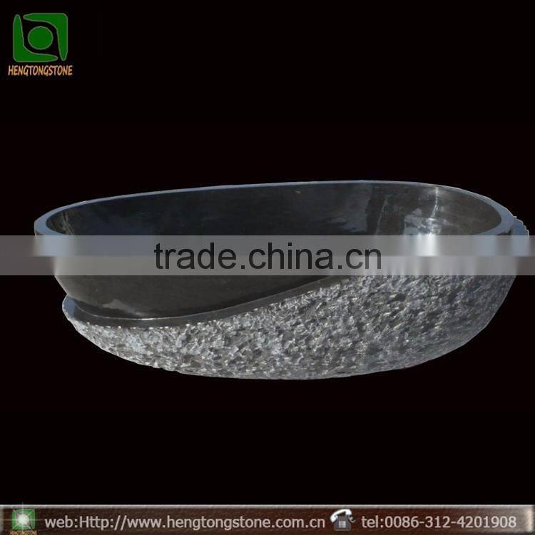 Solid Stone Freestanding Black Bathtub