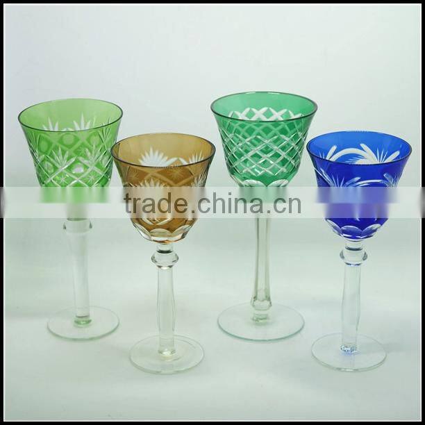 2017 China traditional made overlay etched pink wine glass