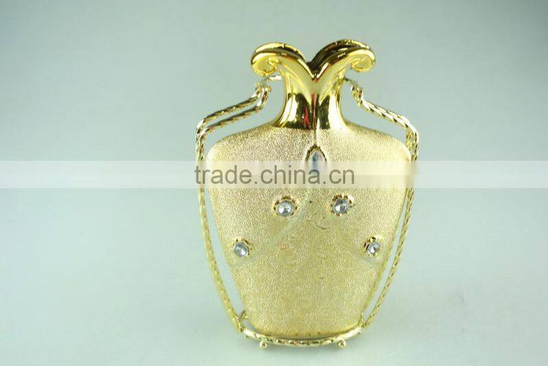 wholesale Ceramic Craft, electroplated gold ceramic vase with iron stand