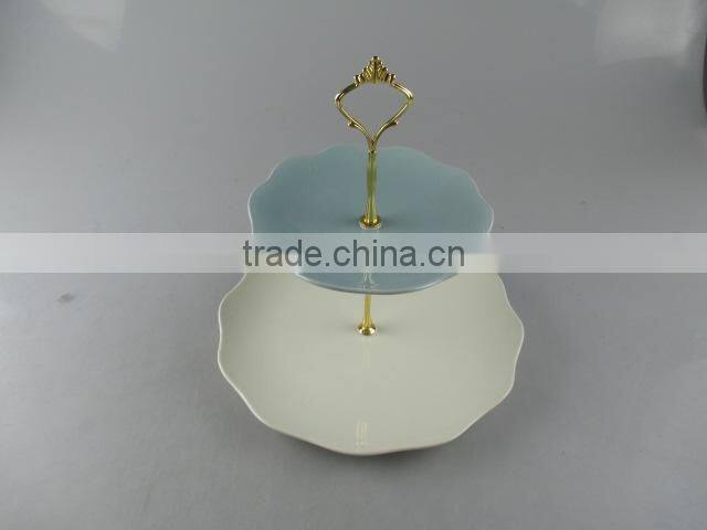 3 tier cheap glazed ceramic cake plate stand for weeding/party use in stock