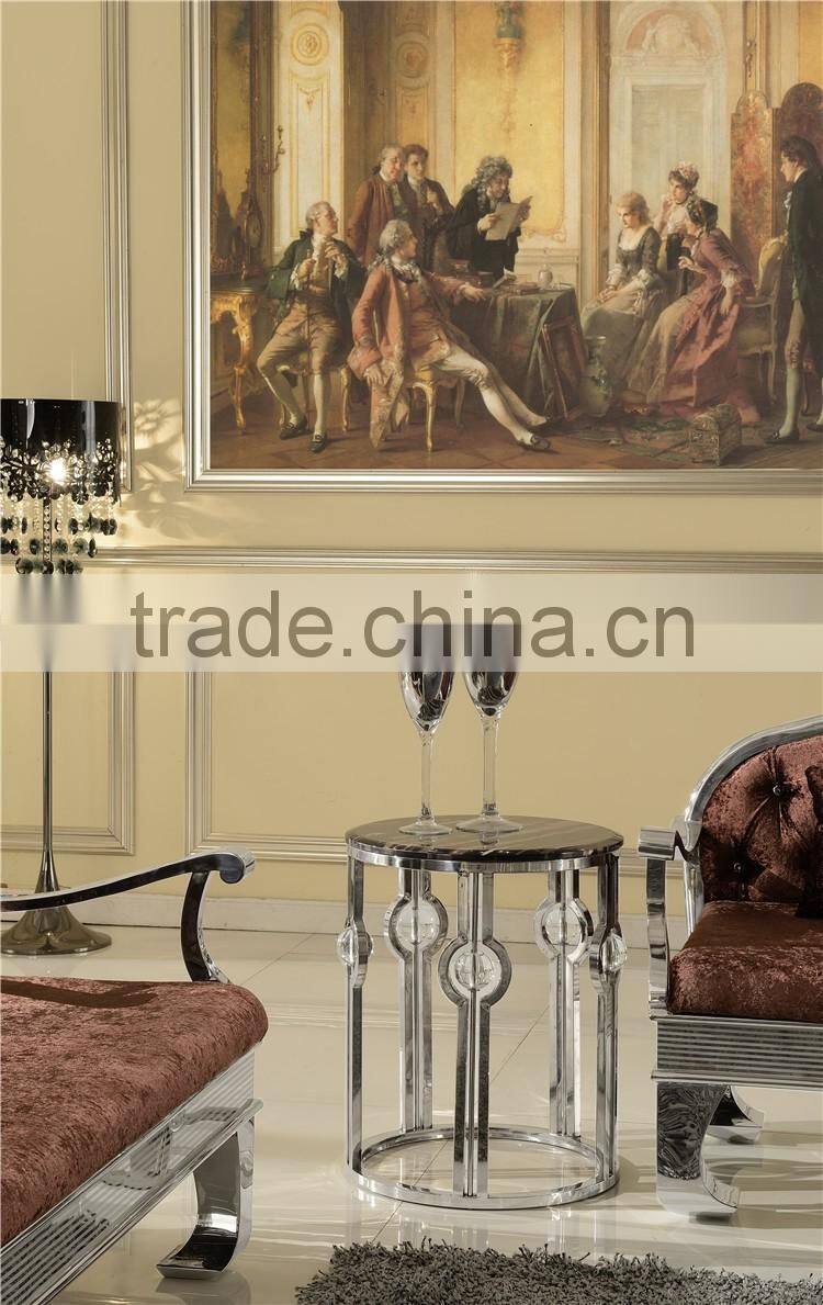 New design round marble top silver hotel/living room furniture side/corner table set