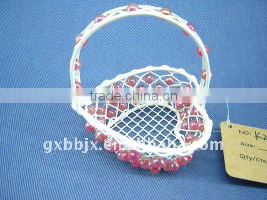 Heart shaped/Hexagonal wire decoration with red pearl small hanging gift basket