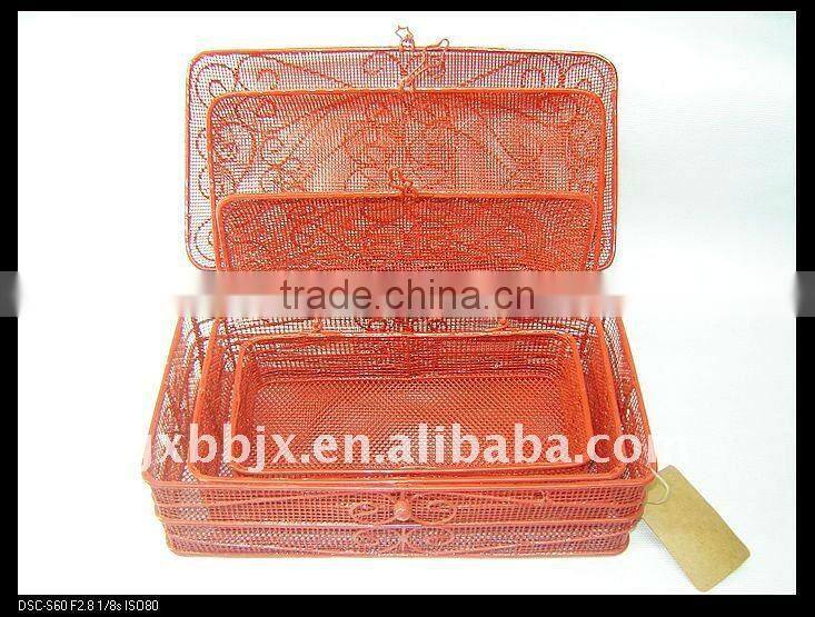 Rectangle red wire storage multi-purpose storage hamper