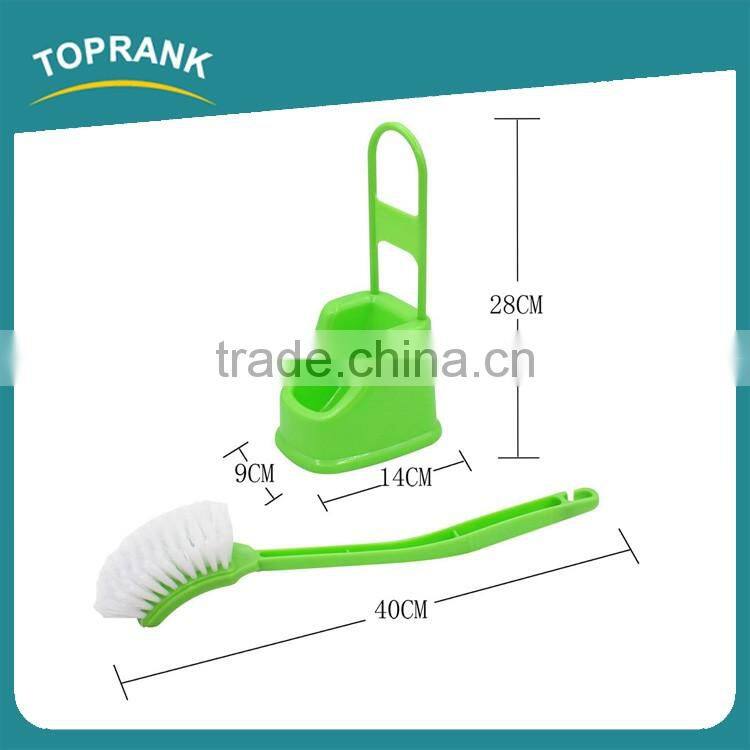 Toprank New Design Bathroom Accessories Colorful Long Handle Toilet Cleaning Brush Plastic Curved Toilet Brush With Holder