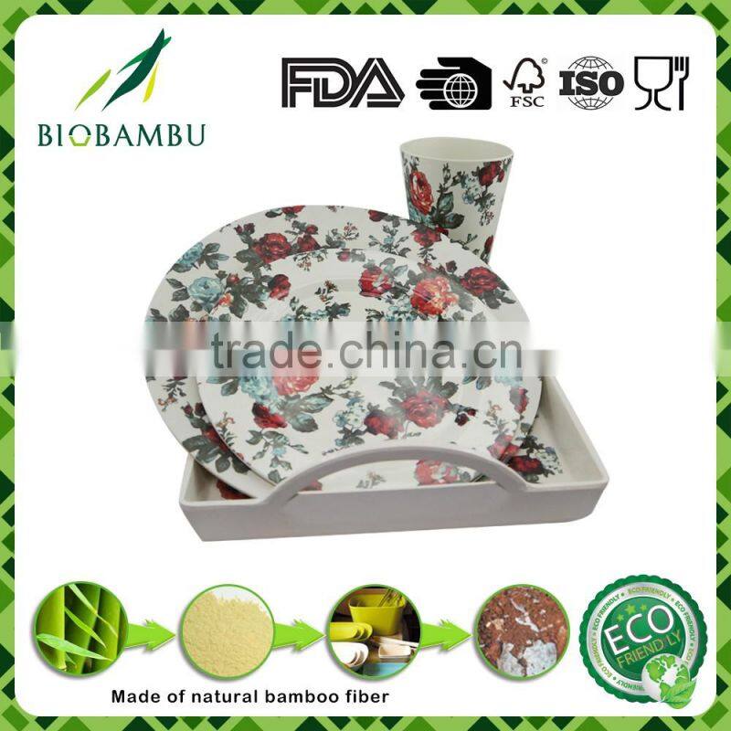 Colorful Promotional Diswasher safe bamboo fiber tableware set