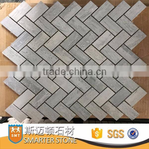 Grey tile marble herringbone tiles 1x2 on mesh