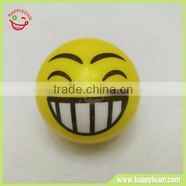 Grinning face emoji PU anti stress ball , hot selling foam bouncing ball toy