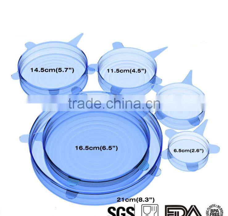 6 packs FDA approved Silicone strech Lids, silicone suction lid
