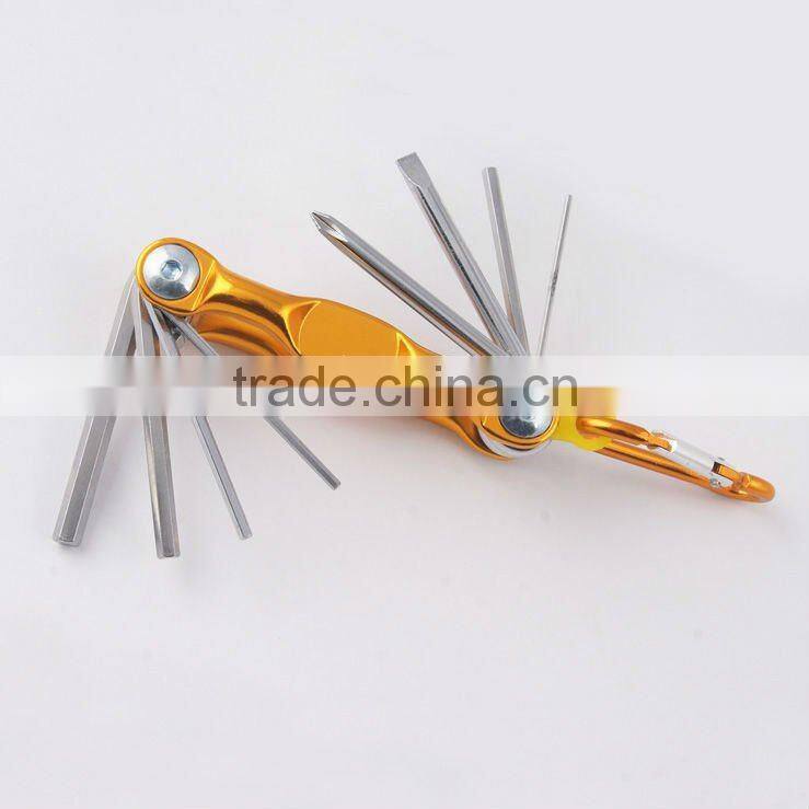 2014 new Stock pocket mini multi aluminium oxide promotion bike keychain tools 606-8