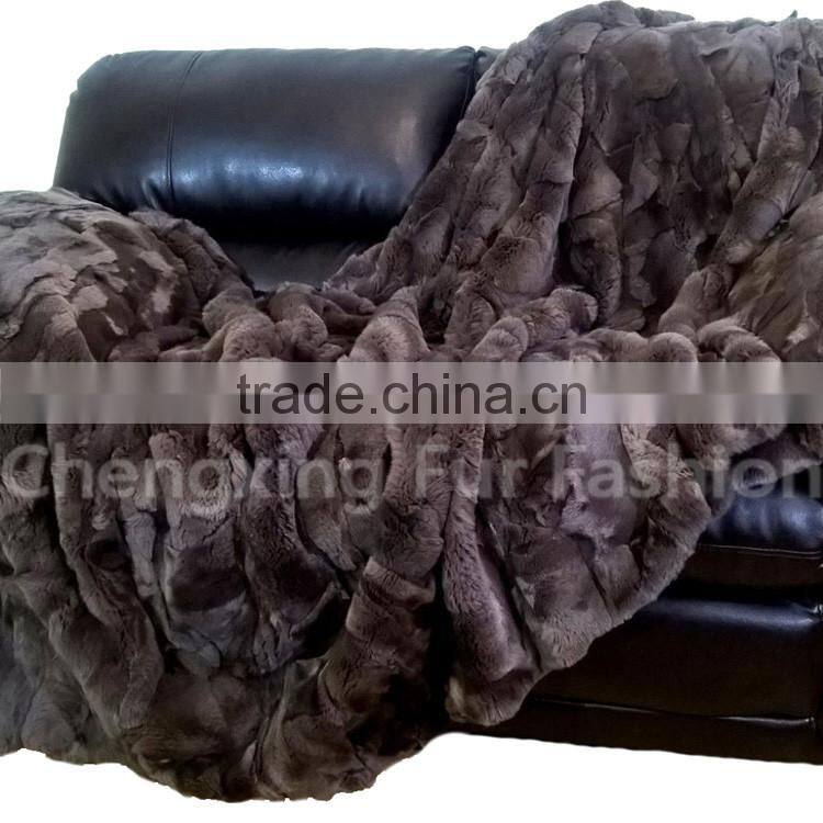 CX-D-65D Fashion Fur Throw Home Decor Genuine Rex Rabbit Fur Blanket