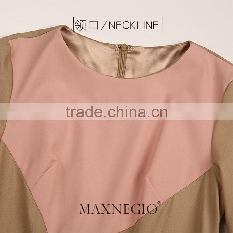 Latest design fashion contrast color ladies high quality elegant long sleeve and maxi evening dress 2016