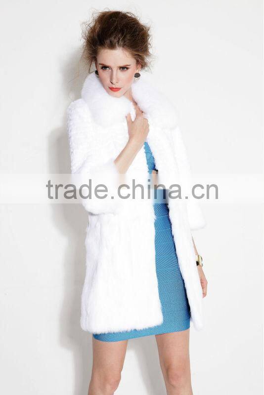 30% Off white rabbit fur coat with whit white fox fur collar