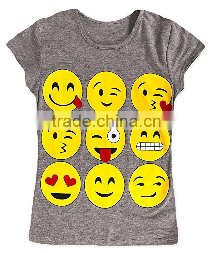 2017 hot selling Girls Short Sleeved Emoji T Shirt printing wholesale funny t shirts kids summer clothing OEM