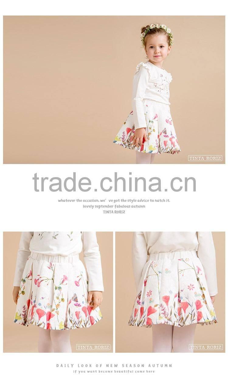 2017 Spring Girls Fashion Pleated Skirt Fancy Flower Printed Elastic Waist Children's Short Skirt