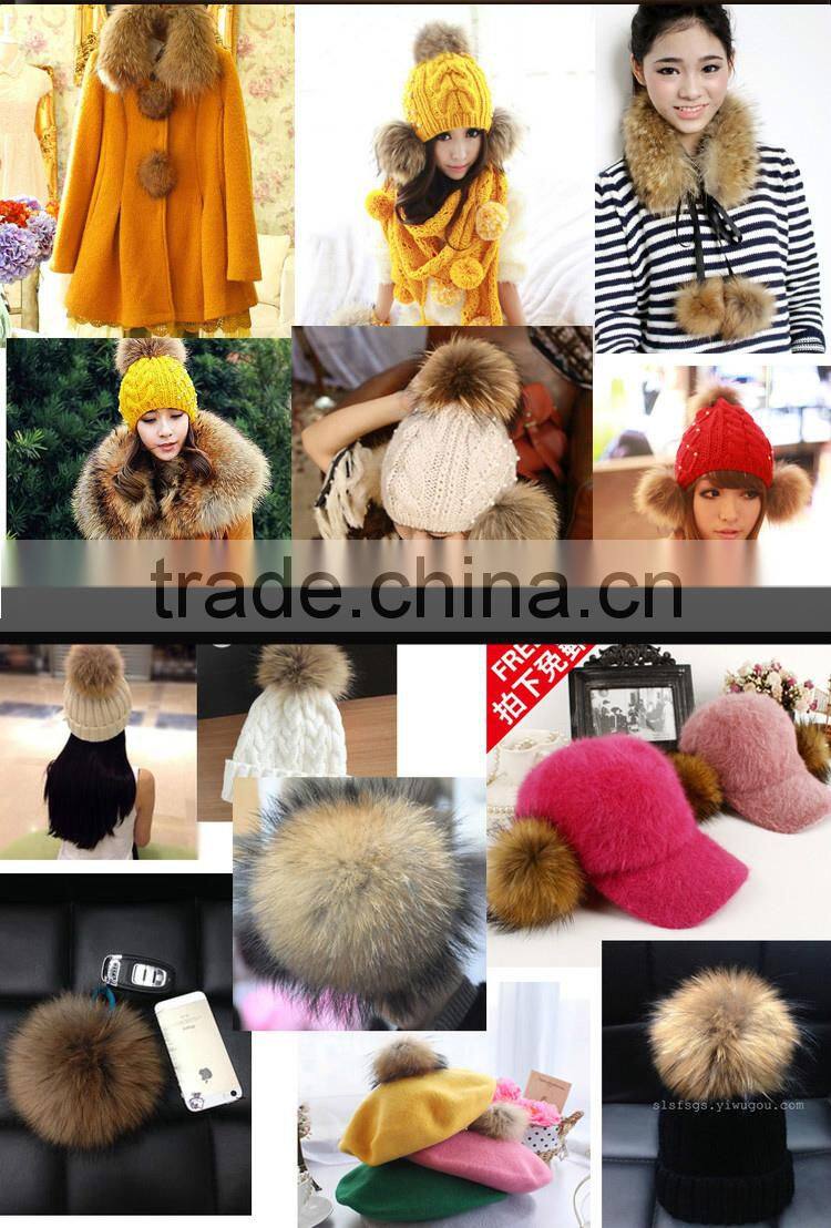 Raccoon fur pom poms For Hat / Garment / Key Chain/Shoes
