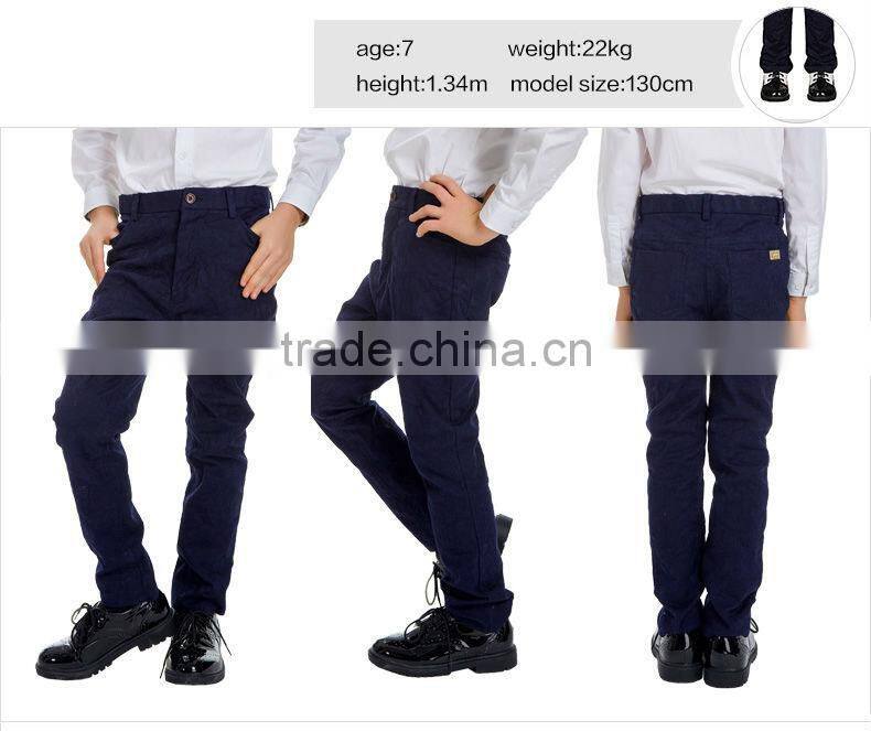 ELPA latest design embroidered dark blue elastic boys' trousers handsome casual boys pants with elastic belt waist
