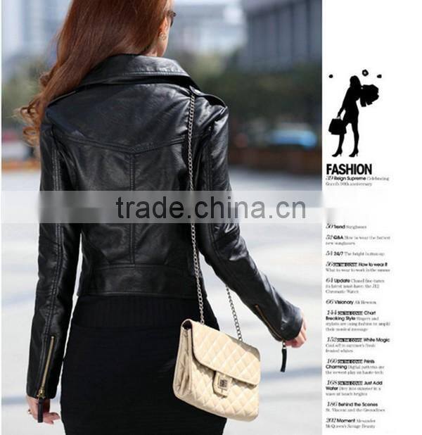 Latest spring and autumn European and American stylish with zipper design elegant slim women leather jacket