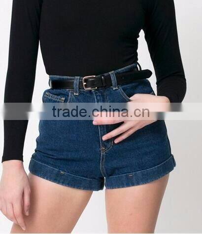 EY0609P Europe Style 2017 Ladies High Waist Retro Washed Denim Shorts