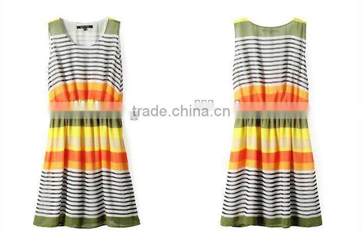 Newest Wholesale Sleeveless Elegant Stripe Dress