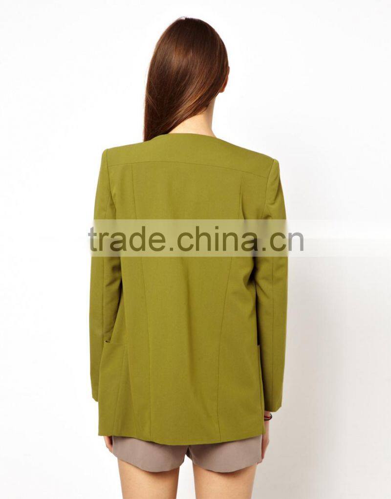 2013 autumn long line v-nekc padded shoulder high quality blazer for ladies