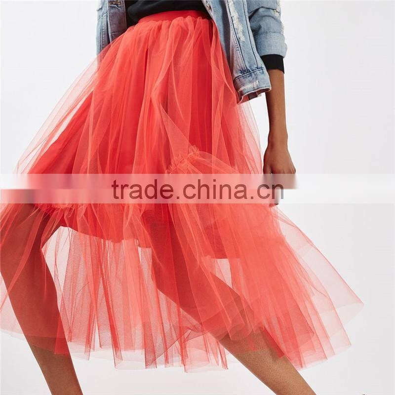 2017 OEM Spring Red Flowy Giant Tutu Tulle Below The Knee Skirts