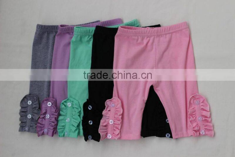 2017 Seasons Baby Girls Cotton Pants Beautiful Kids Girls Solid Color Capris Lace Ruffle