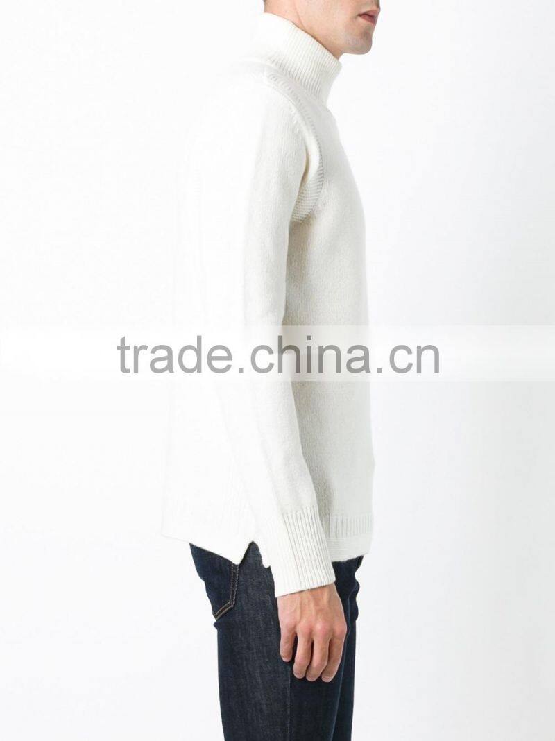 High Quality Cream Roll Neck Jumper Wool Sweater Men