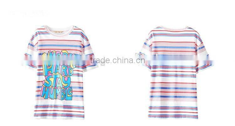 Womens short sleeve stripe front printing t-shirt with custom logo