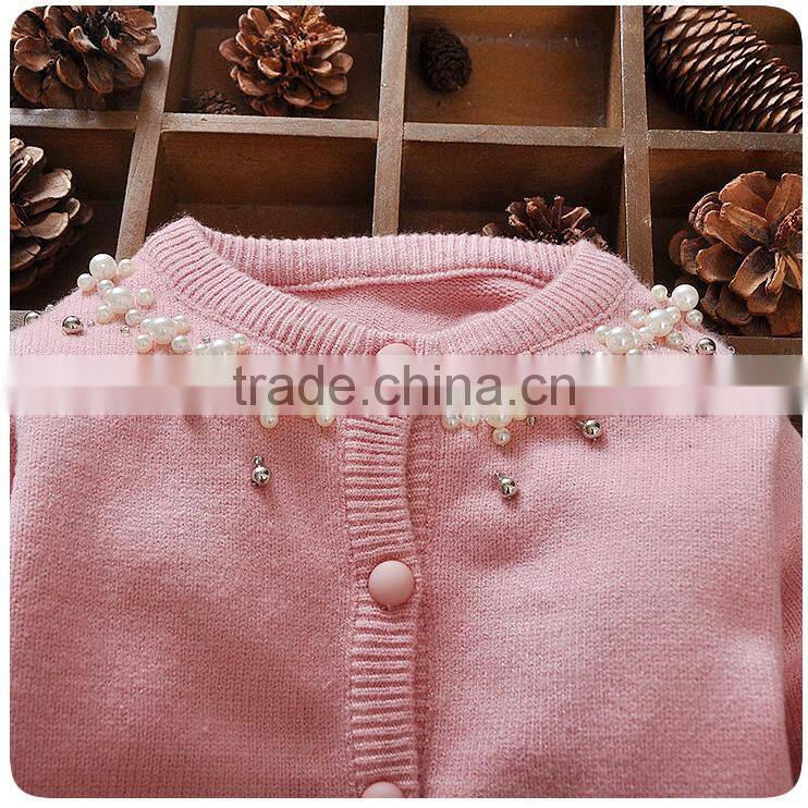 Sweet Baby Girls Cotton Sweaters Design With Beads and Bowknots For Children Knitted Cardigan