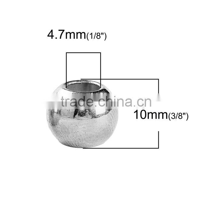 CCB Plastic European Style Large Hole Charm Beads Round Silver