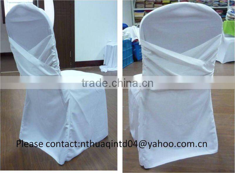 White polyester scuba chair cover with black spandex band