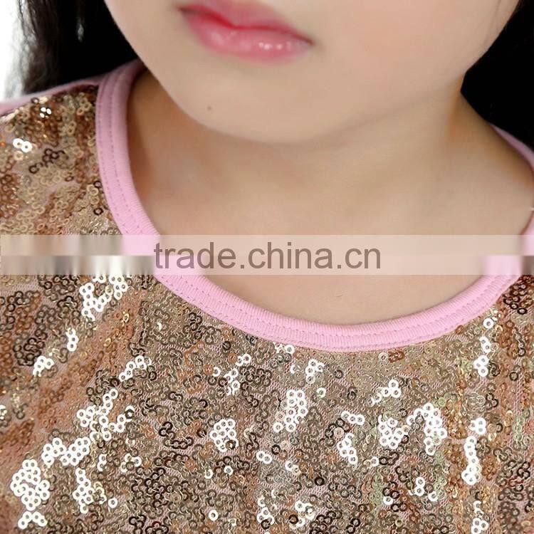factory wholesale hot seling paillette baby dress,pink lovely kids dress,ruffle sleeve party children dress MC6030301