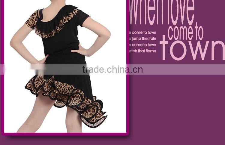 2016 Children Girls Ballroom Performance Latin Dance Skirt Kid Suit Unequal Leopard Dance Dress