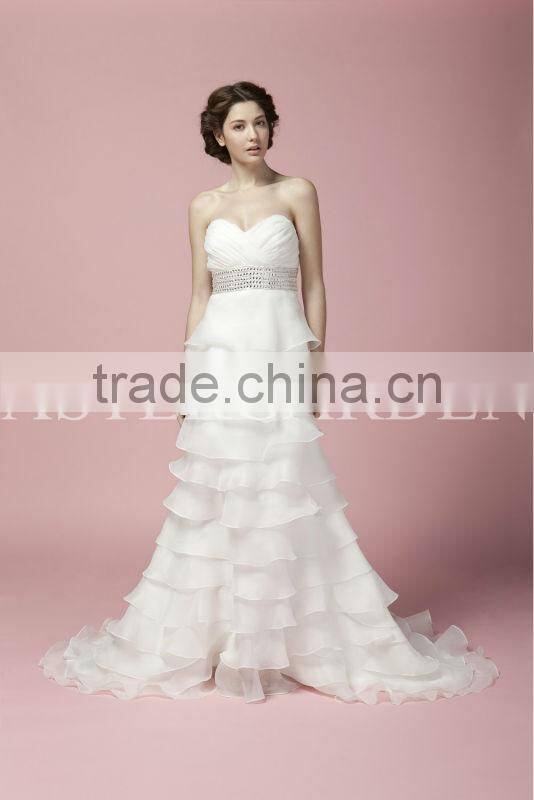 2017 layer bridal gowns A-line Strapless Chapel Train Organza Wedding Dress AS279