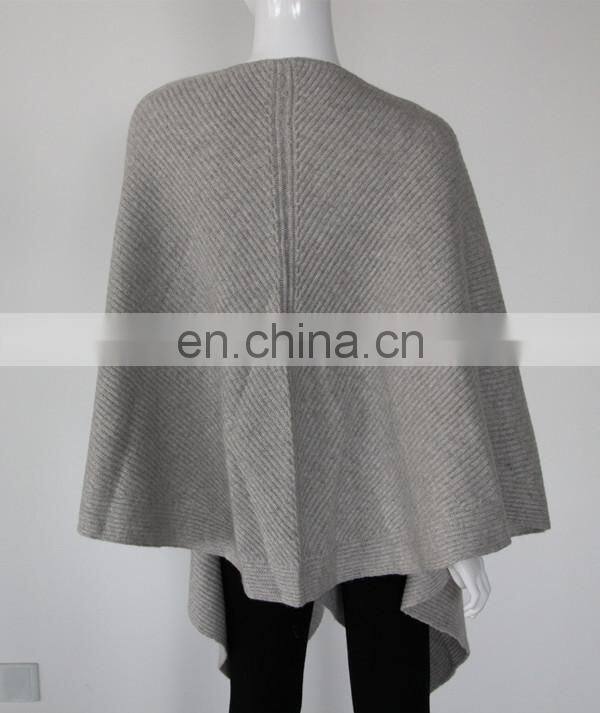 2015 hot fashion style 7gg ribbed knitted 100% pure cashmere cape
