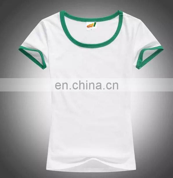 Girl's round-neck t-shirt with short sleeves and color end for collar and sleeves