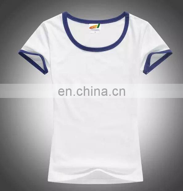 Girl's round-neck t-shirt with short sleeves and color end for collar and sleeves