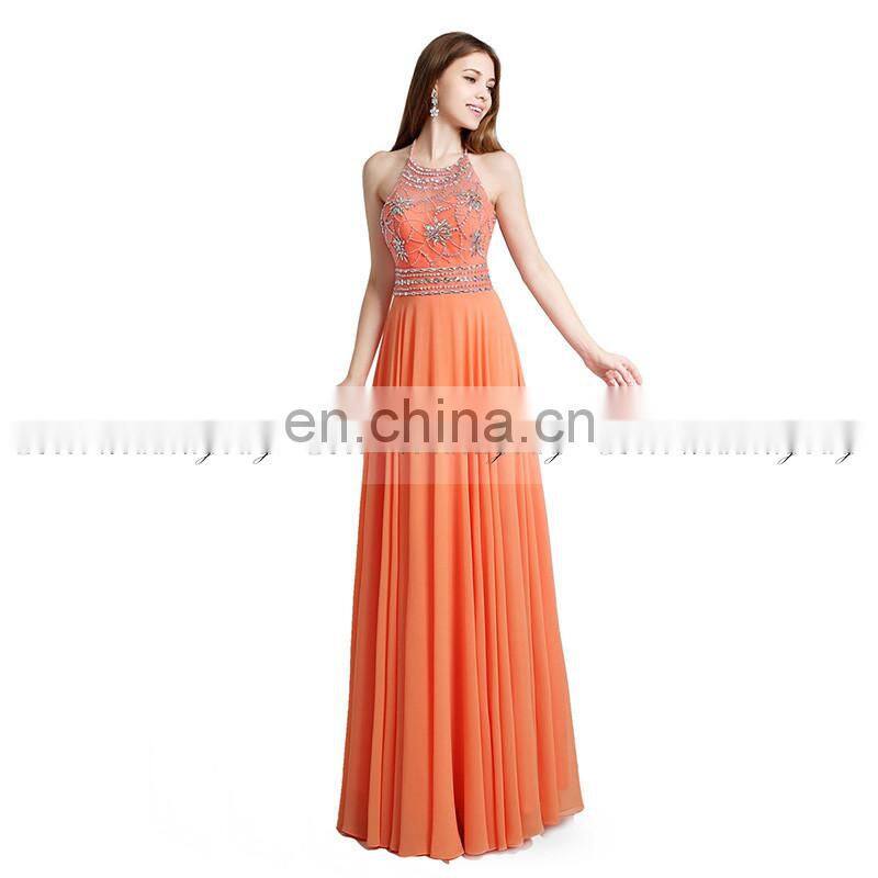 Glamorous Elegant Halter Necklines Chiffon Glittering Beaded Evening Dress Long Evening Dresses AJ020
