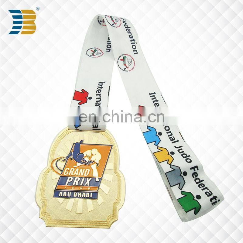 UAE custom painted gold plating judo award sports medal with ribbon
