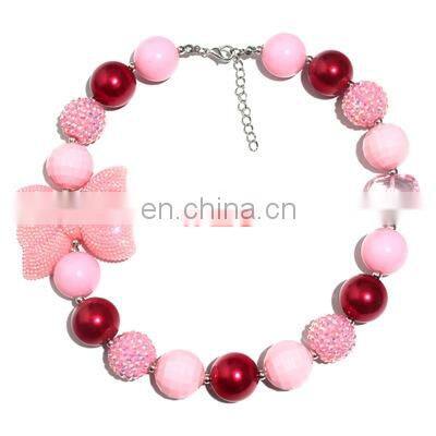 Valentine'sDay Baby Girl Necklace Kids Pink Chunky Bubblegum Beads Necklace Love Hear Pendants 35Styles