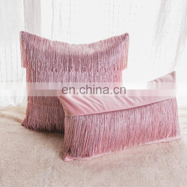 Luxury Modern 100%Polyester Velvet Pillow Cushion with Fringe Tassels for home deco
