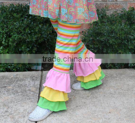 new design green baby girl maxi outwear pant knit ruffle bottom pants capri pants