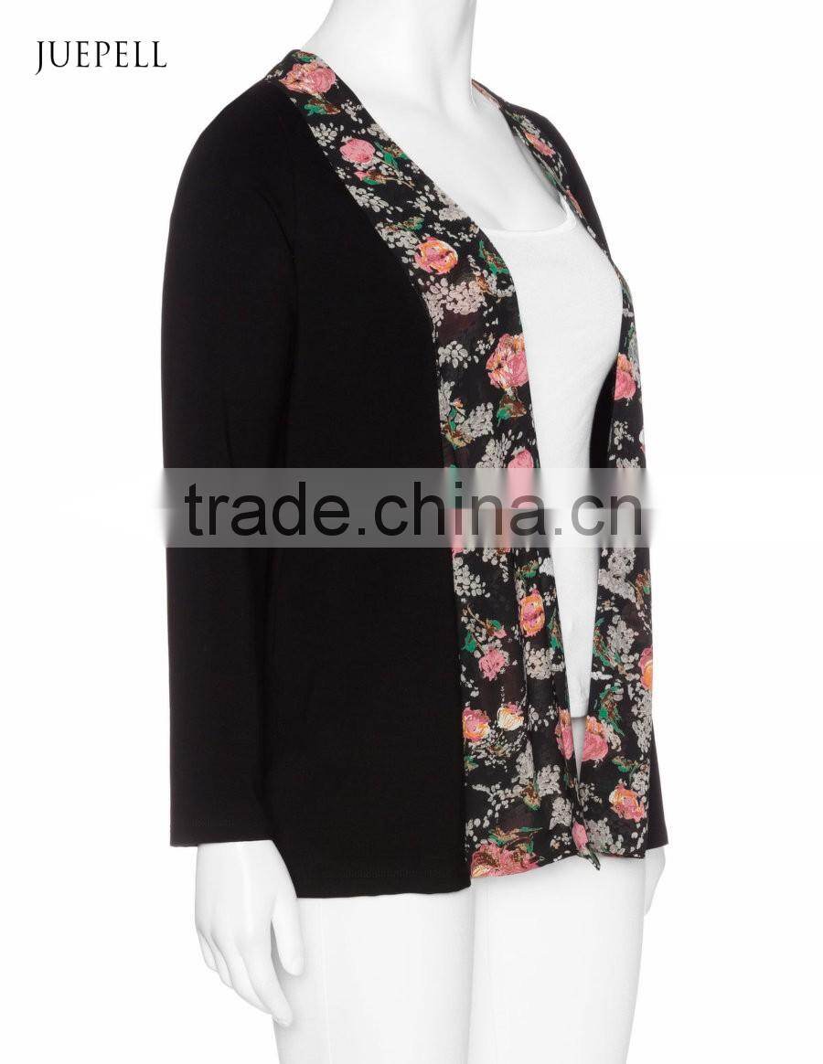 Floral trim blazer women jersey plus size suit women jacket