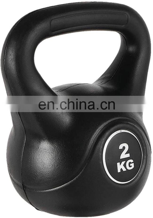 Durable vinyl and filled with cement plastic kettlebells set