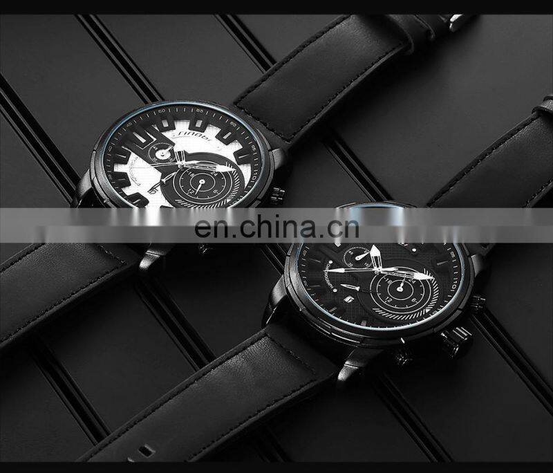 SINOBI Grid Texture Man Watch Car Wristwatches S9786G Small Three Pins Hand Watches Dark Black Style Watches